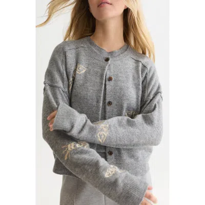 Scotch & Soda Embroidered Crewneck Cardigan In Gray