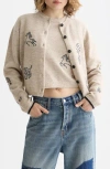 Scotch & Soda Embroidered Crewneck Cardigan In Neutral