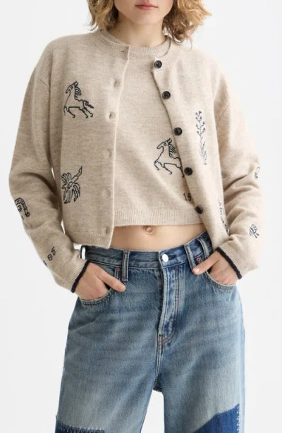 Scotch & Soda Embroidered Crewneck Cardigan In Neutral