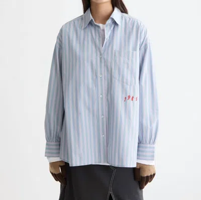 Scotch & Soda Embroidered Girlfriend Shirt In Faded Denim Lavender In Animal Print