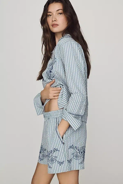 Scotch & Soda Embroidered High-rise Shorts In Blue