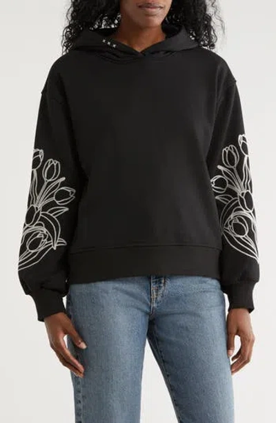 Scotch & Soda Embroidered Hooded Sweatshirt In Black