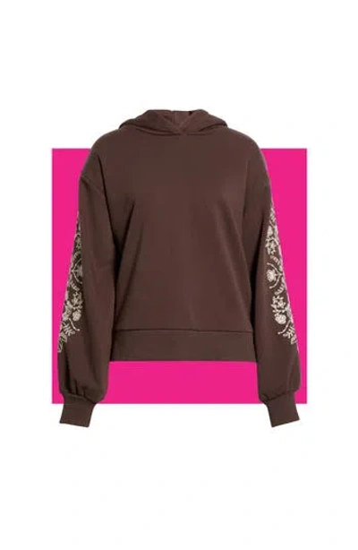 Scotch & Soda Embroidered Hooded Sweatshirt In Brown