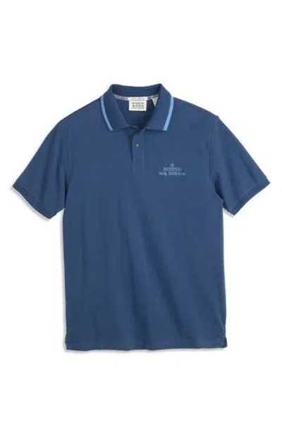 Scotch & Soda Embroidered Logo Piqué Polo In Blue