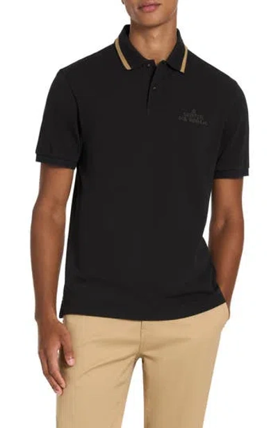 Scotch & Soda Embroidered Logo Piqué Polo In Black