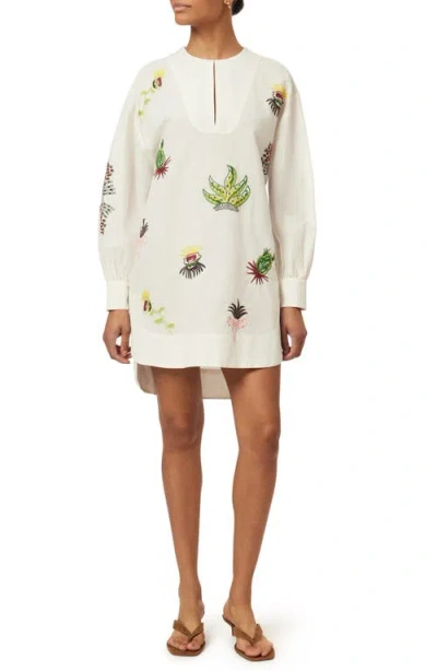 Scotch & Soda Embroidered Long Sleeve Cotton & Linen Shift Dress In Multi