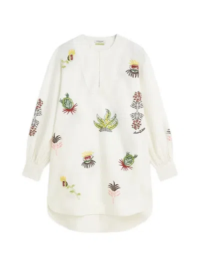 Scotch & Soda Embroidered Long-sleeve Mini Dress In White