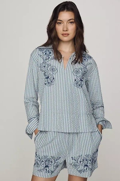 Scotch & Soda Embroidered Long-sleeve Tunic Top In Blue