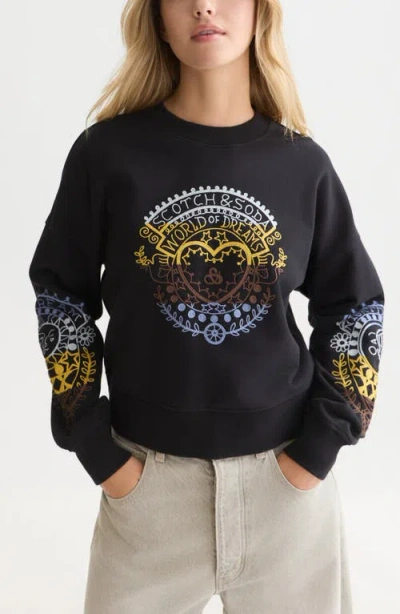 Scotch & Soda Embroidered Relaxed Fit Sweatshirt In Black