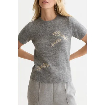 Scotch & Soda Embroidered Short Sleeve Crewneck Sweater In Gray