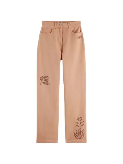 Scotch & Soda Embroidered Straight-leg Jeans In Multi