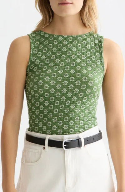 Scotch & Soda Embroidered Textured Cotton Blend Tank Top In Green