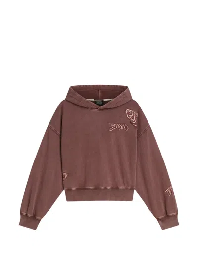 Scotch & Soda Embroidered Washed Hoodie In Brown