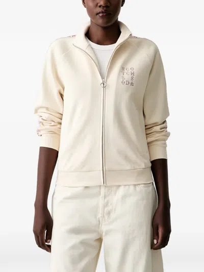 Scotch & Soda Embroidered Zip-up Sweater In White