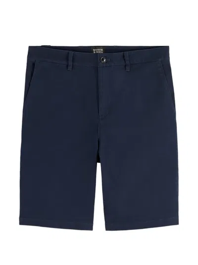 Scotch & Soda Embroidered-logo Chino Shorts In Blue