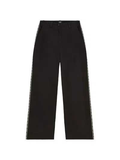 Scotch & Soda Embroidered-trim Wide-leg Trousers In Black