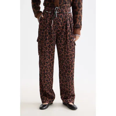 Scotch & Soda Faye Leopard Print Tapered Leg Pants In Brown