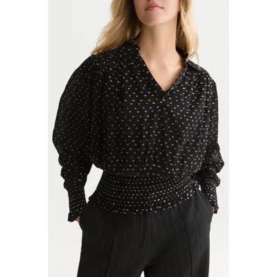 Scotch & Soda Fil Coupé Smocked Top In Black