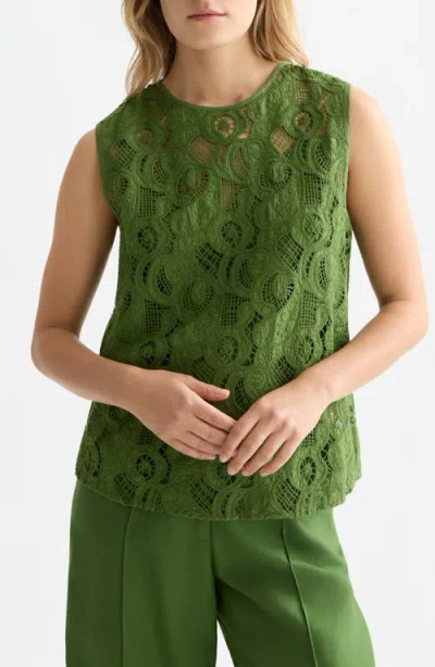 Scotch & Soda Flame Embroidered Sleeveless Top In Green