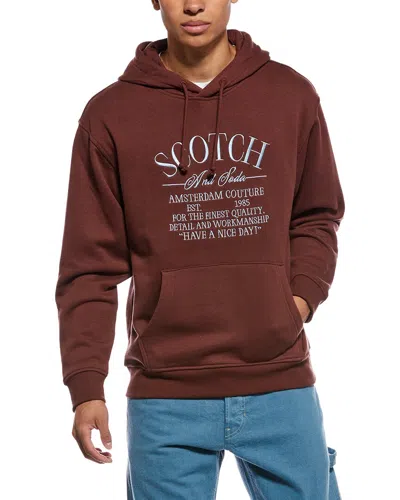 Scotch & Soda Fleece Graphic Hoodie In Brown