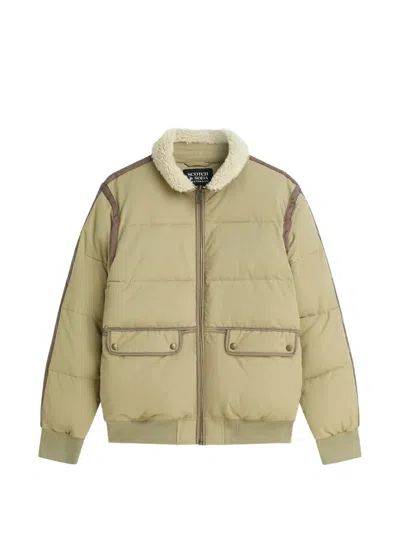 Scotch & Soda Fleece-collar Padded Coat In Neutral