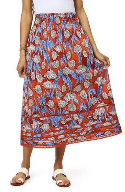 Scotch & Soda Floral Cotton Midi Skirt In Orange