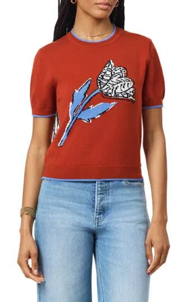 Scotch & Soda Floral Crewneck Short Sleeve Cotton Sweater In Red