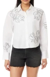 Scotch & Soda Floral Embroidered Crop Button-up Shirt In White
