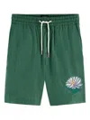 Scotch & Soda Floral-embroidered Drawstring Shorts In Green