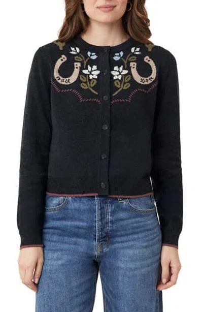 Scotch & Soda Floral Horseshoe Intarsia Crewneck Sweater In Blue