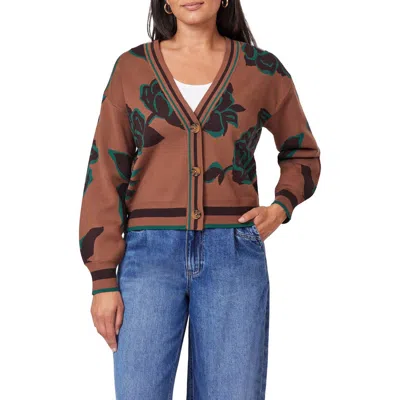 Scotch & Soda Floral Jacquard Cardigan In Brown