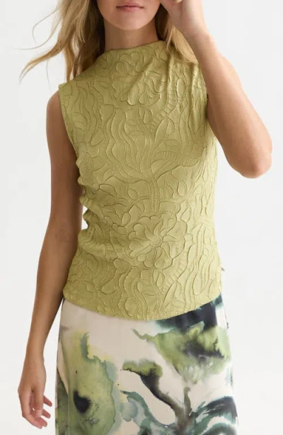 Scotch & Soda Floral Jacquard Sleeveless Funnel Neck Top In Green