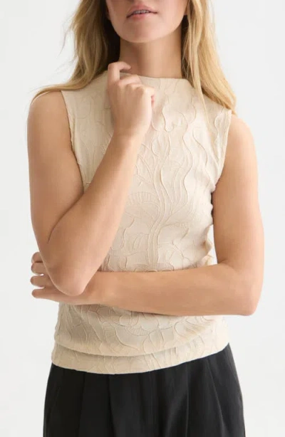 Scotch & Soda Floral Jacquard Sleeveless Funnel Neck Top In Neutral