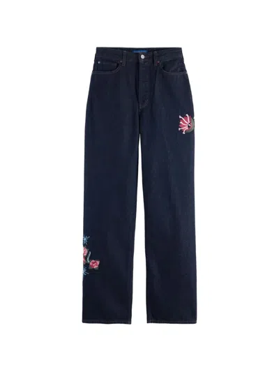 Scotch & Soda Floral-embroidered Jeans In Blue