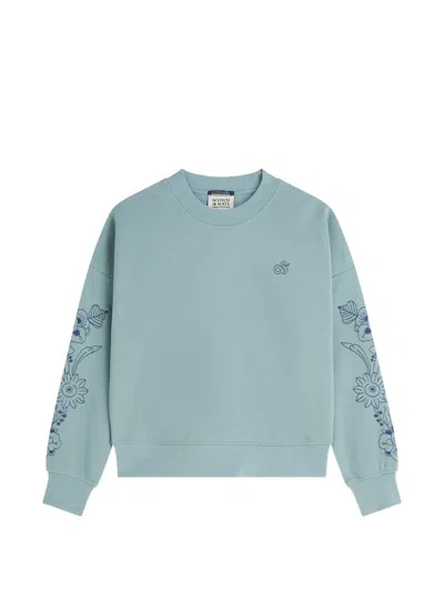 Scotch & Soda Floral-embroidered Sweatshirt In Blue