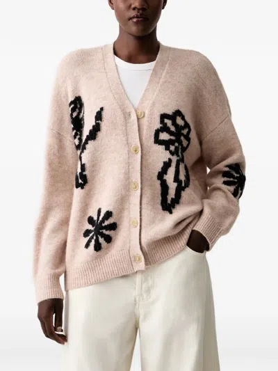 Scotch & Soda Floral-intarsia Knitted Oversized-fit Cardigan In Neutral