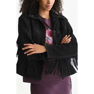 Scotch & Soda Fringe Suede Jacket In Meteorite