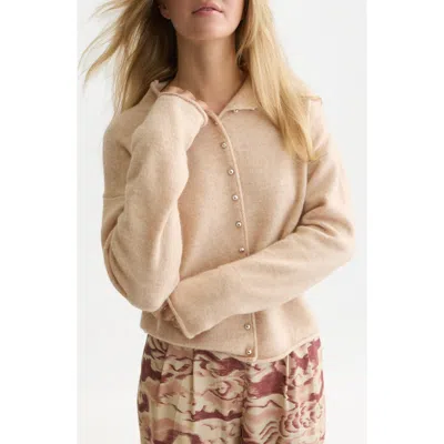 Scotch & Soda Fuzzy Funnel Neck Cardigan In Neutral