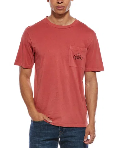 Scotch & Soda Garment-dyed Pocket T-shirt In Pink