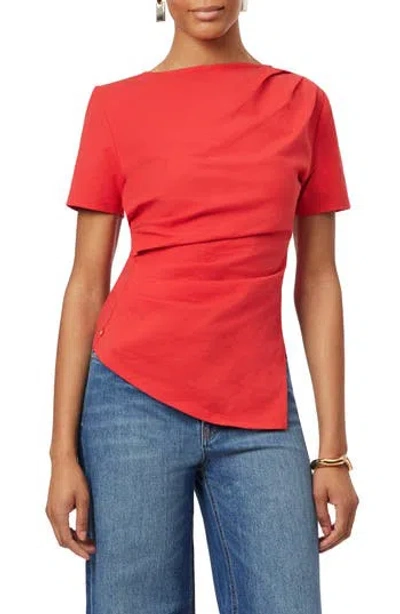 Scotch & Soda Gathered Asymmetric Tee In Red