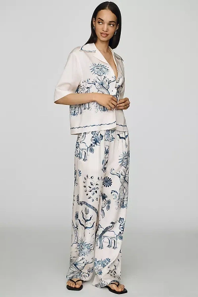 Scotch & Soda Gia Printed Wide-leg Pants In Blue