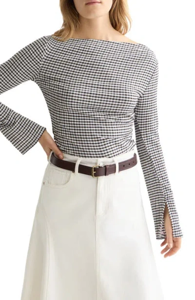 Scotch & Soda Gingham Seersucker Top In Gray