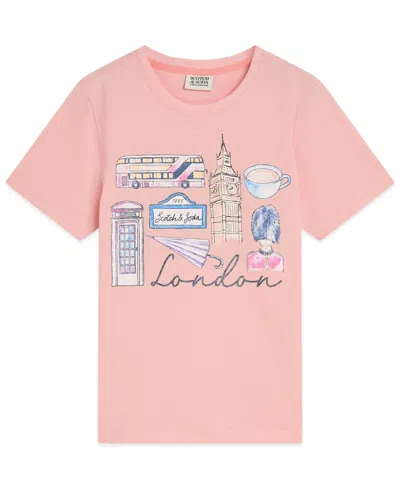 Scotch & Soda Kids' Girls 4-6x London Graphic T-shirt In Pink