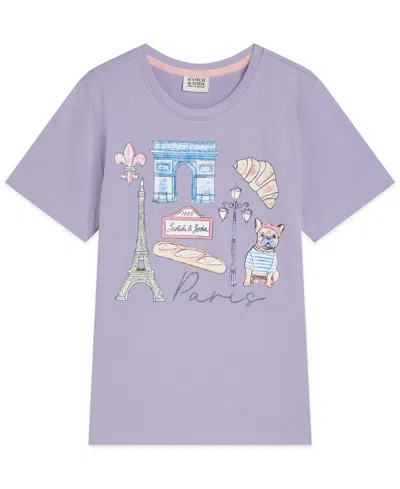 Scotch & Soda Kids' Girls 4-6x Paris Graphic Short-sleeve T-shirt In Purple