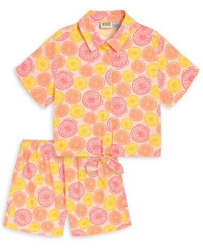 Scotch & Soda Kids' Girls' 7-16 Citrus Print Shirt And Shorts, 2-piece Set In Pink