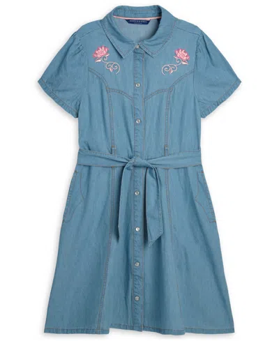 Scotch & Soda Kids' Girls' 7-16 Embroidered Short-sleeve Denim Shirtdress In Blue