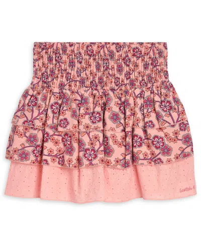 Scotch & Soda Kids' Girls' 7-16 Floral-print Tiered Ruffle Mini Skirt In Pink