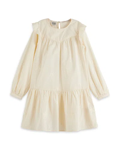 Scotch & Soda Kids' Embroidered Star Long Sleeve Cotton Tiered Dress In Gold