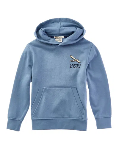 Scotch & Soda Graphic Fleece Pullover Hoodie In Blue