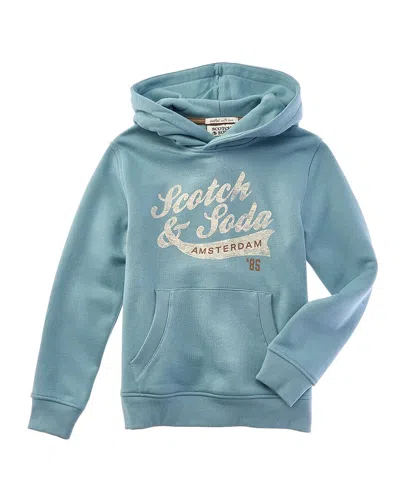 Scotch & Soda Graphic Fleece Pullover Hoodie In Blue